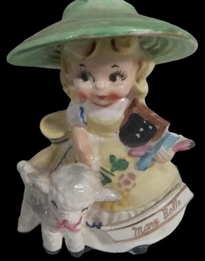 Antique Mary Belle Vintage Porcelain Figurine with Lamb and Bell