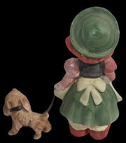 Antique Dutch Girl with Dog Vintage Porcelain Figurine