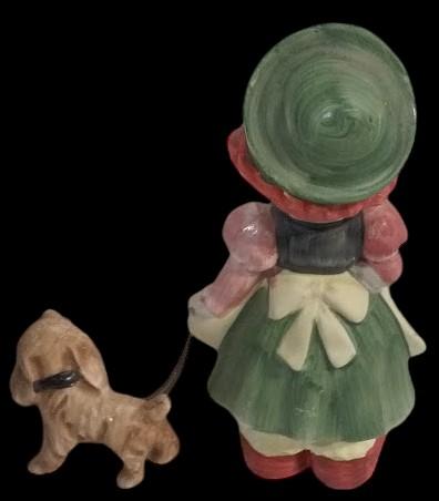 Antique Dutch Girl with Dog Vintage Porcelain Figurine