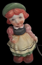 Antique Dutch Girl with Dog Vintage Porcelain Figurine