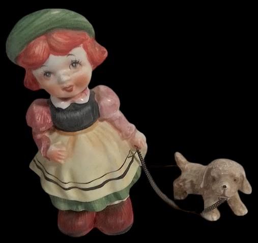 Antique Dutch Girl with Dog Vintage Porcelain Figurine