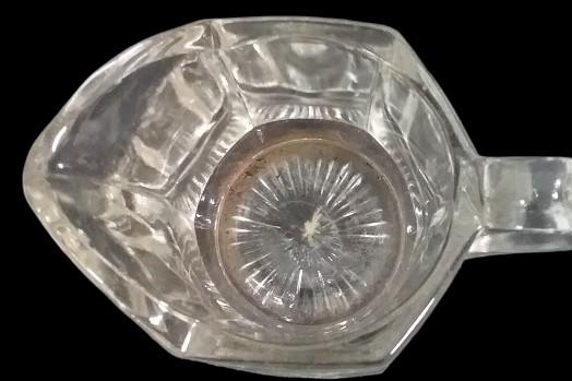 Antique Clear Glass Hexagonal Paneled Open Sugar Bowl and 2 Creamers