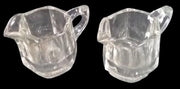 Antique Clear Glass Hexagonal Paneled Open Sugar Bowl and 2 Creamers