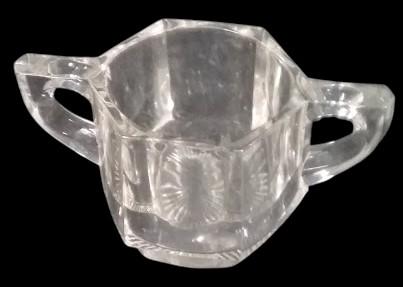 Antique Clear Glass Hexagonal Paneled Open Sugar Bowl and 2 Creamers