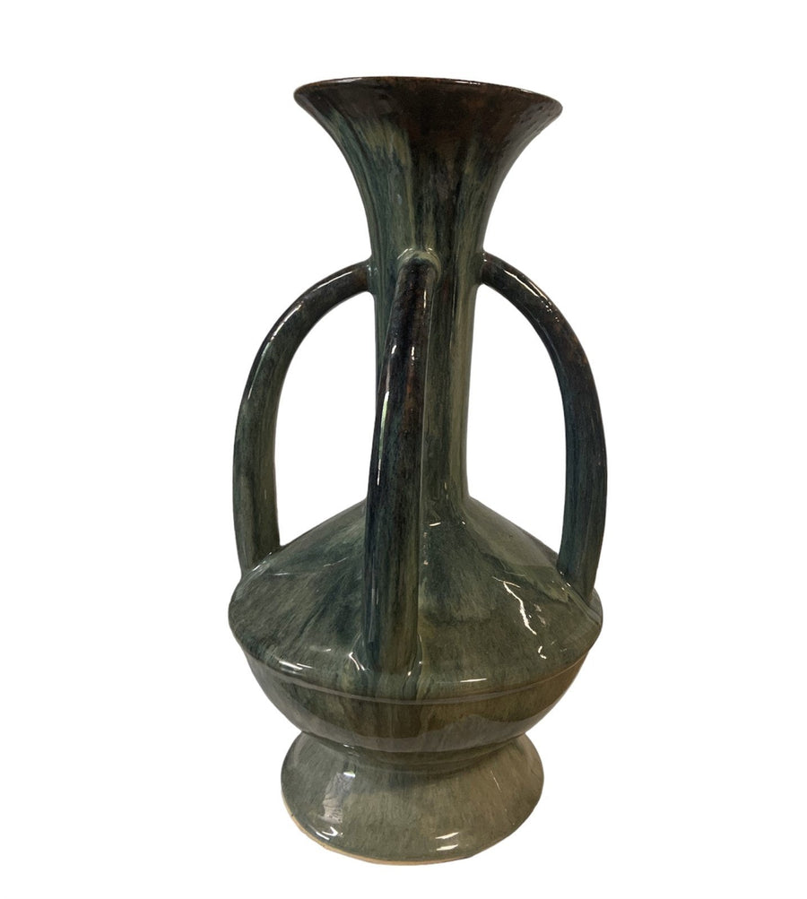 Ceramic Vase Rustic Blue Marbled Four Handle Pottery