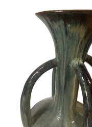 Ceramic Vase Rustic Blue Marbled Four Handle Pottery