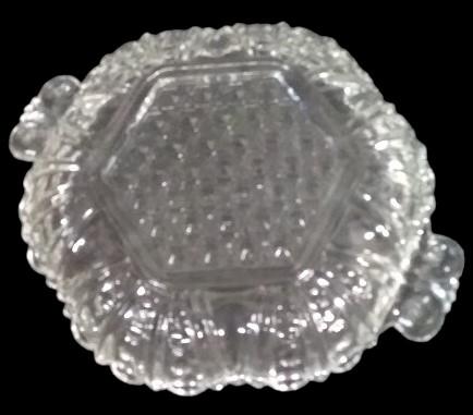 Antique Clear Glass Hexagon Dish with Handles Vintage Dot and Cane Design