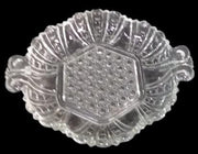 Antique Clear Glass Hexagon Dish with Handles Vintage Dot and Cane Design