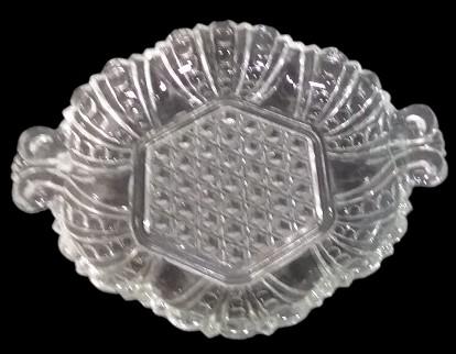 Antique Clear Glass Hexagon Dish with Handles Vintage Dot and Cane Design