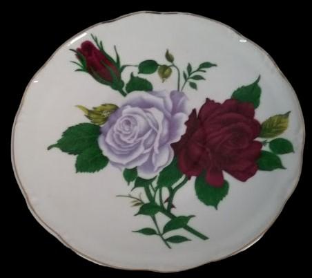 Beautiful Gold-Trimmed Rose Plate Vintage MZ Dominican Republic