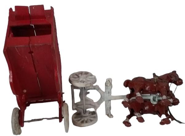 Antique Cast Iron Vintage Overland Circus Wagon with Driver and Two Horses