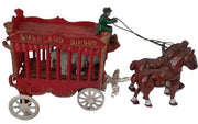 Antique Cast Iron Vintage Overland Circus Wagon with Driver and Two Horses
