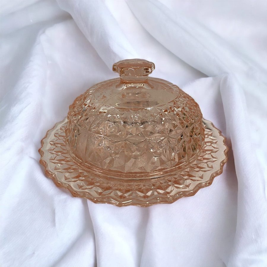 Pink Jeanette Vintage Depression Glass Dish with Lid Butter Dish, Candy Dish Etc