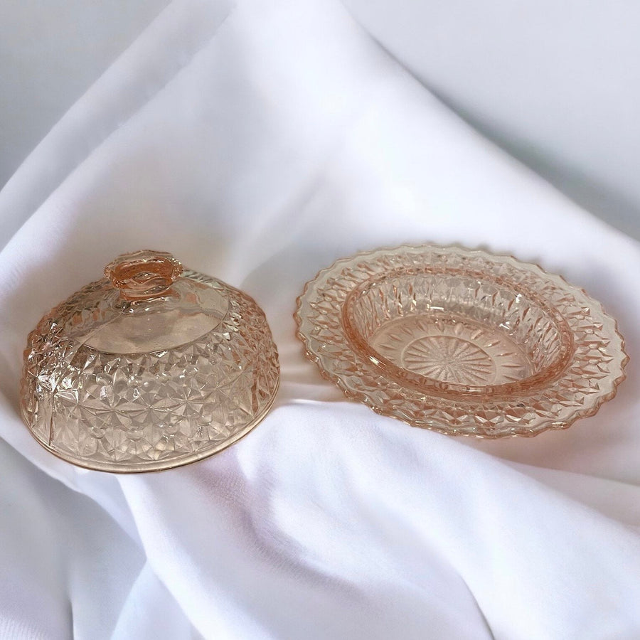 Pink Jeanette Vintage Depression Glass Dish with Lid Butter Dish, Candy Dish Etc