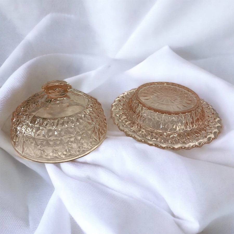Pink Jeanette Vintage Depression Glass Dish with Lid Butter Dish, Candy Dish Etc
