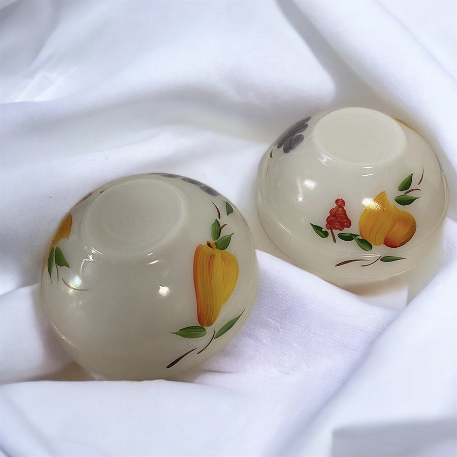 Fire King Vintage Milk Glass Bowl Set with Fruit Design