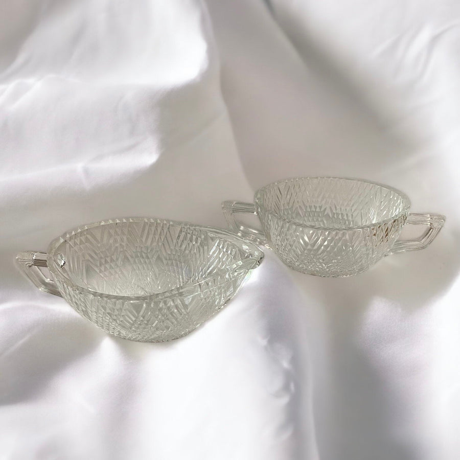 Hazel Atlas Co. 'Starlight' Glass Cream and Sugar Set 1938-1940