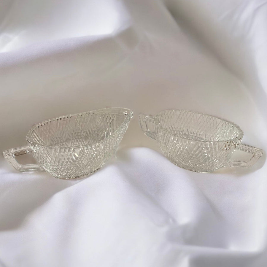 Hazel Atlas Co. 'Starlight' Glass Cream and Sugar Set 1938-1940