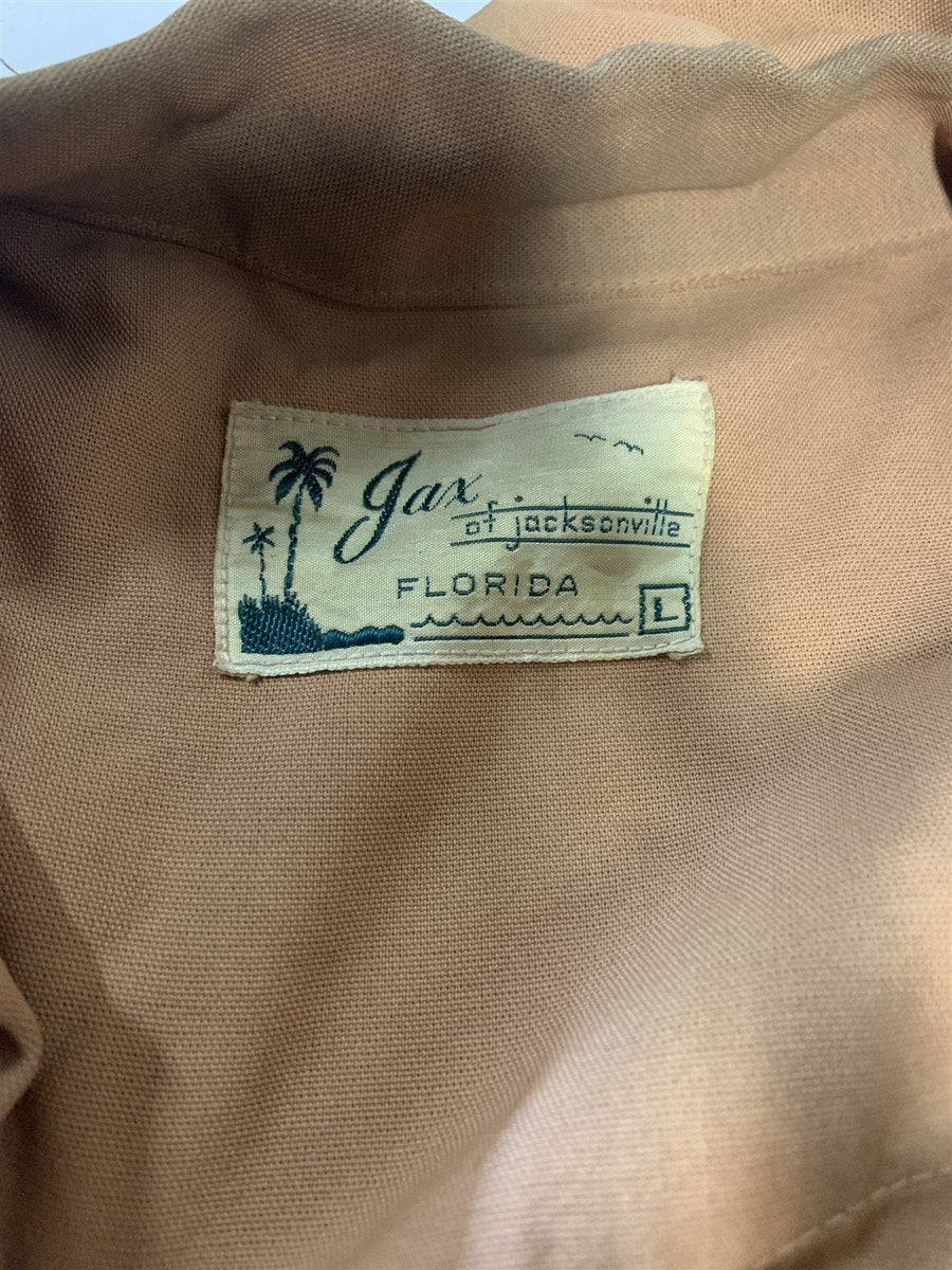 Button Down Brown Jax of Jacksonville Florida Linen 4 Pocket Blouse Mens Size L