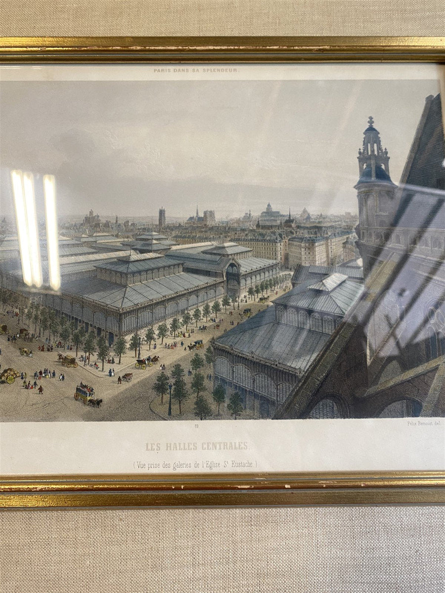 Authentic 1870 Framed Print MARKET-LES HALLES DE PARIS -ST. By Benoist 1861