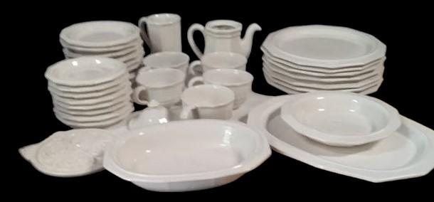 Antique Pfaltzgraff Heritage White Plates Platters Cups Saucers More (37 pieces)