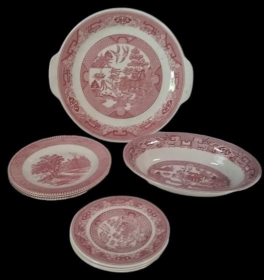 Antique Willow Ware Vintage Royal China Mixed with Homer Laughlin Plates More