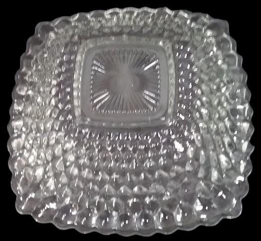 Antique Indiana Glass Vintage Diamond Point Design Square Bowl