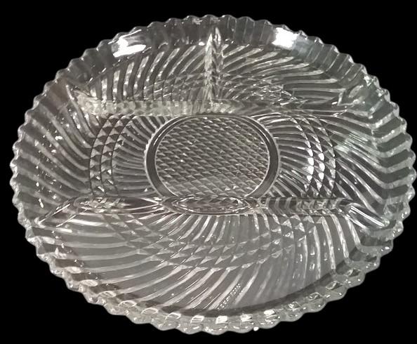 Libbey Clear Glass Heavy Vintage Swirl Block 10" 4 Part Relish Tray