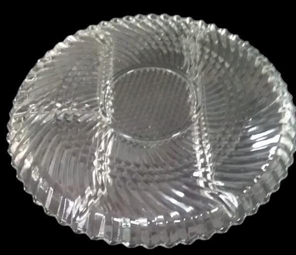 Libbey Clear Glass Heavy Vintage Swirl Block 10" 4 Part Relish Tray