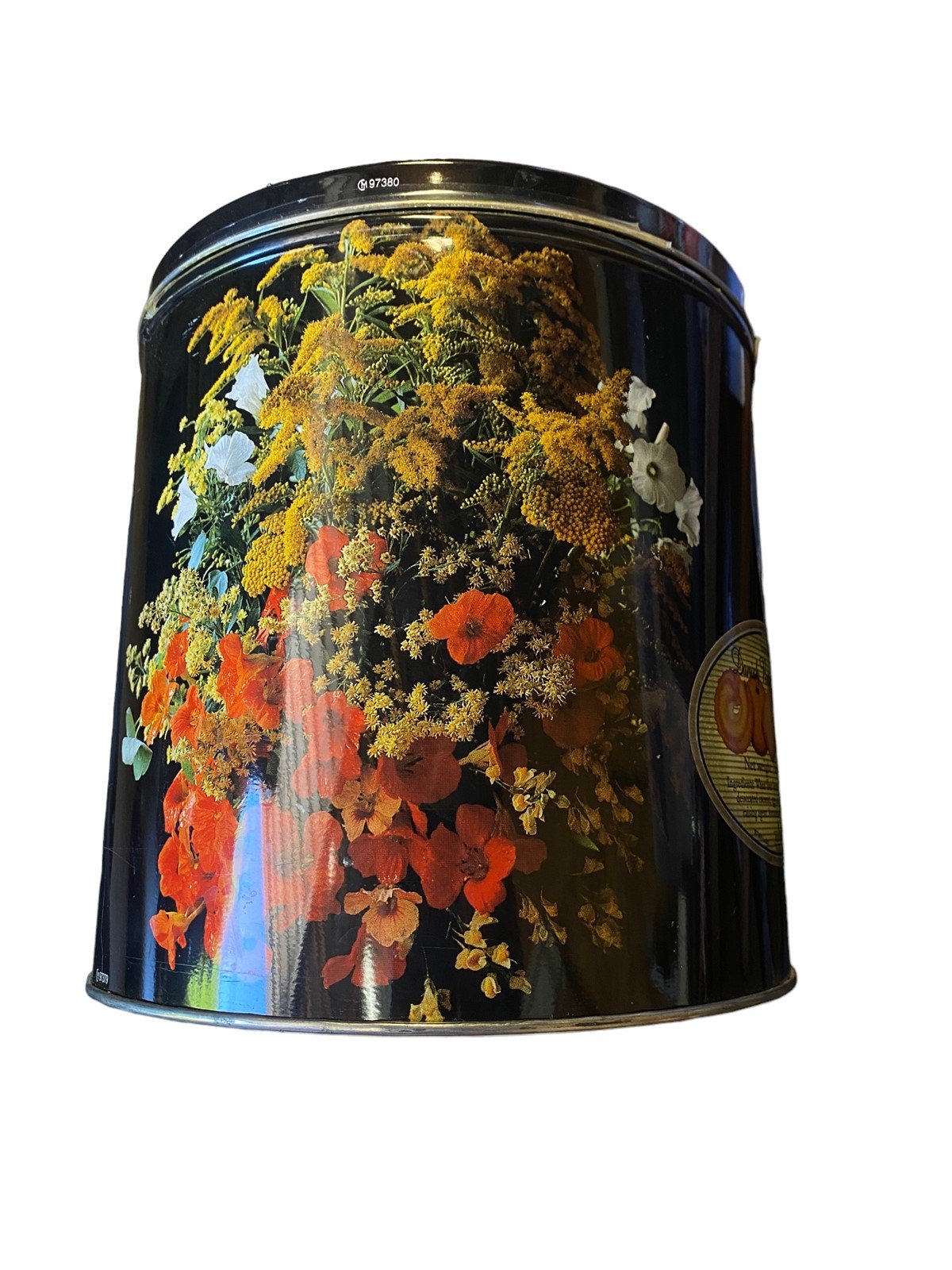 Floral and Black Vintage Cookie Tin Cannister