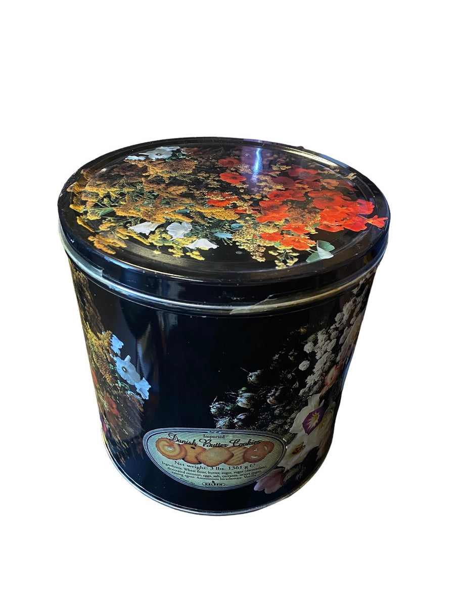Floral and Black Vintage Cookie Tin Cannister
