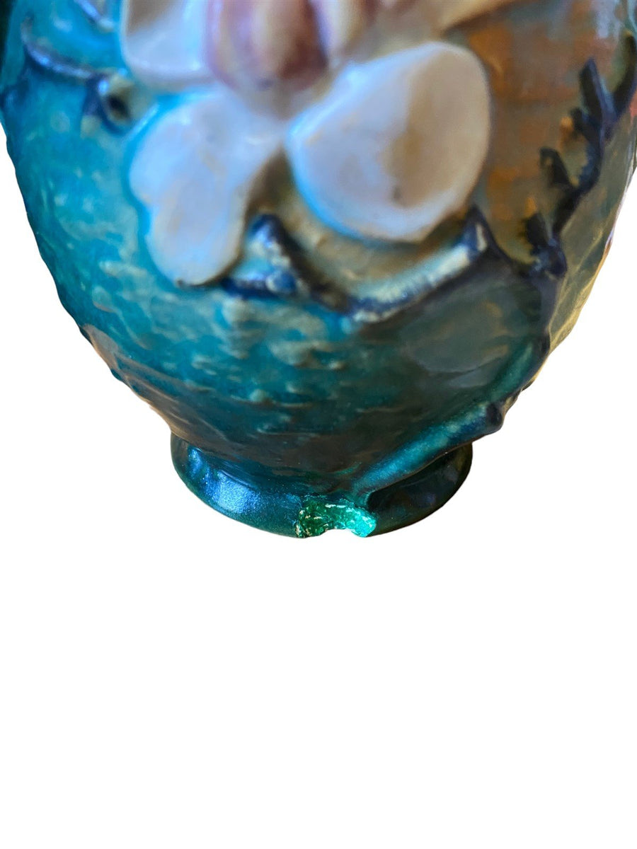 Roseville Pottery 90-7 Blue Magnolia Double Handle Vase Vintage