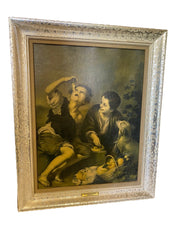 Bartolome Murillo's 'Pastry Eaters' Antique Authentic Litho Framed Painting