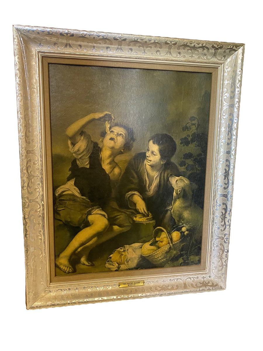 Bartolome Murillo's 'Pastry Eaters' Antique Authentic Litho Framed Painting