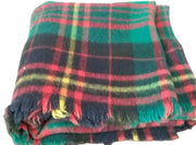 Beautiful Cozy Vintage Red Green Yellow Plaid Fringed Blanket