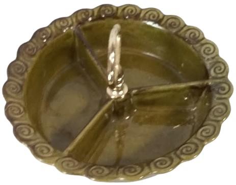 Antique California 267 Divided Relish Dish with Handle Vintage Olive Green