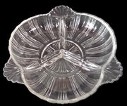 Antique Hazel Atlas Vintage Divided Dish Ridge Fan Pattern Clear Glass