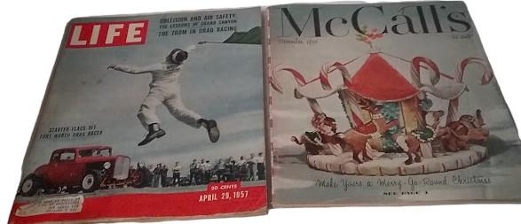 Antique Life and McCall's Magazines (2) Vintage Drag Racing Christmas1951, 1957