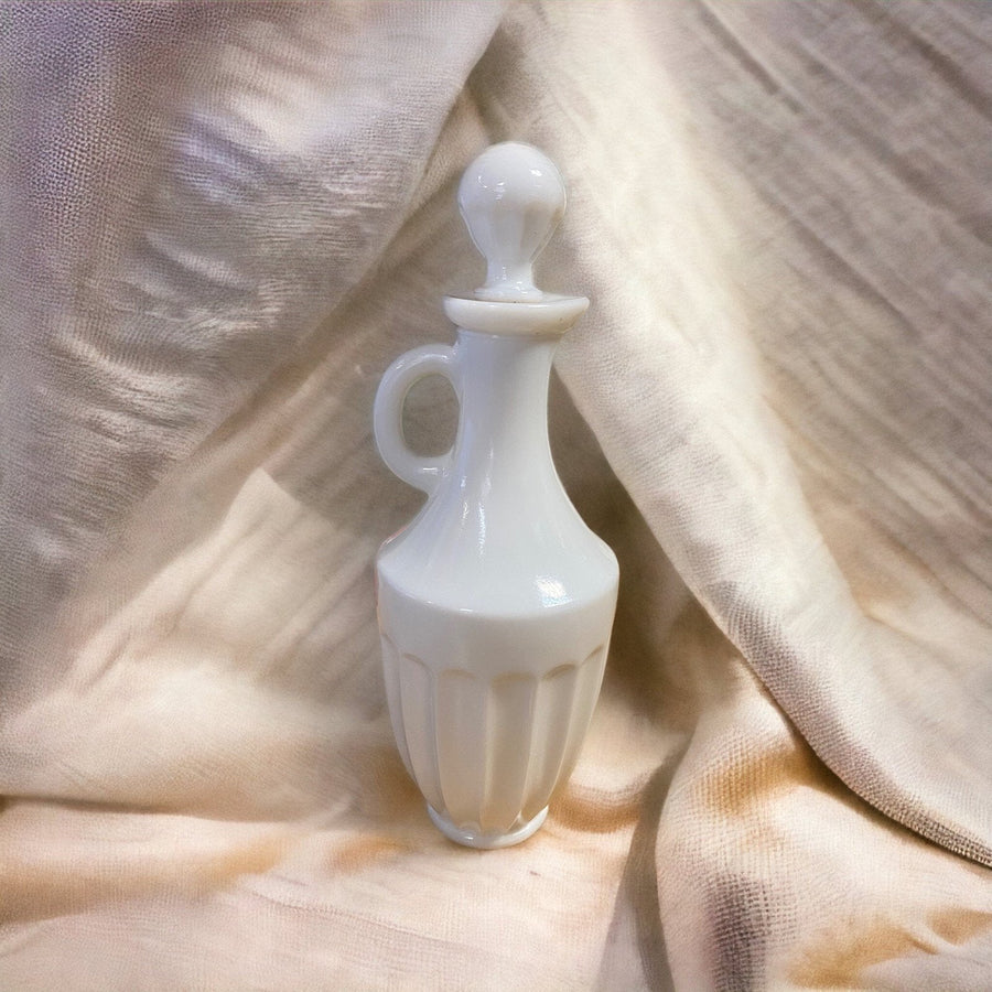 Vintage Milk Glass Depression Glass Paneled Cruet with Cork Stopper