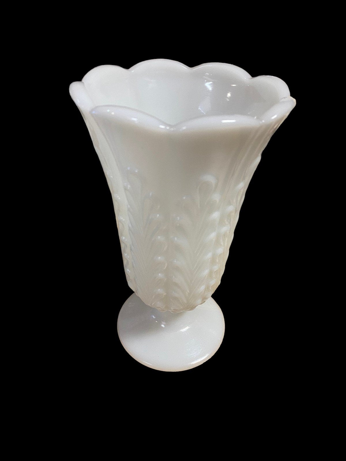 Vintage EO Brody Milk Glass Wheat Design Pedestal Vase