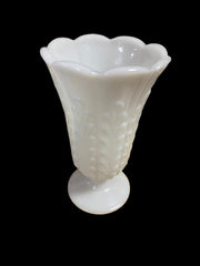 Vintage EO Brody Milk Glass Wheat Design Pedestal Vase