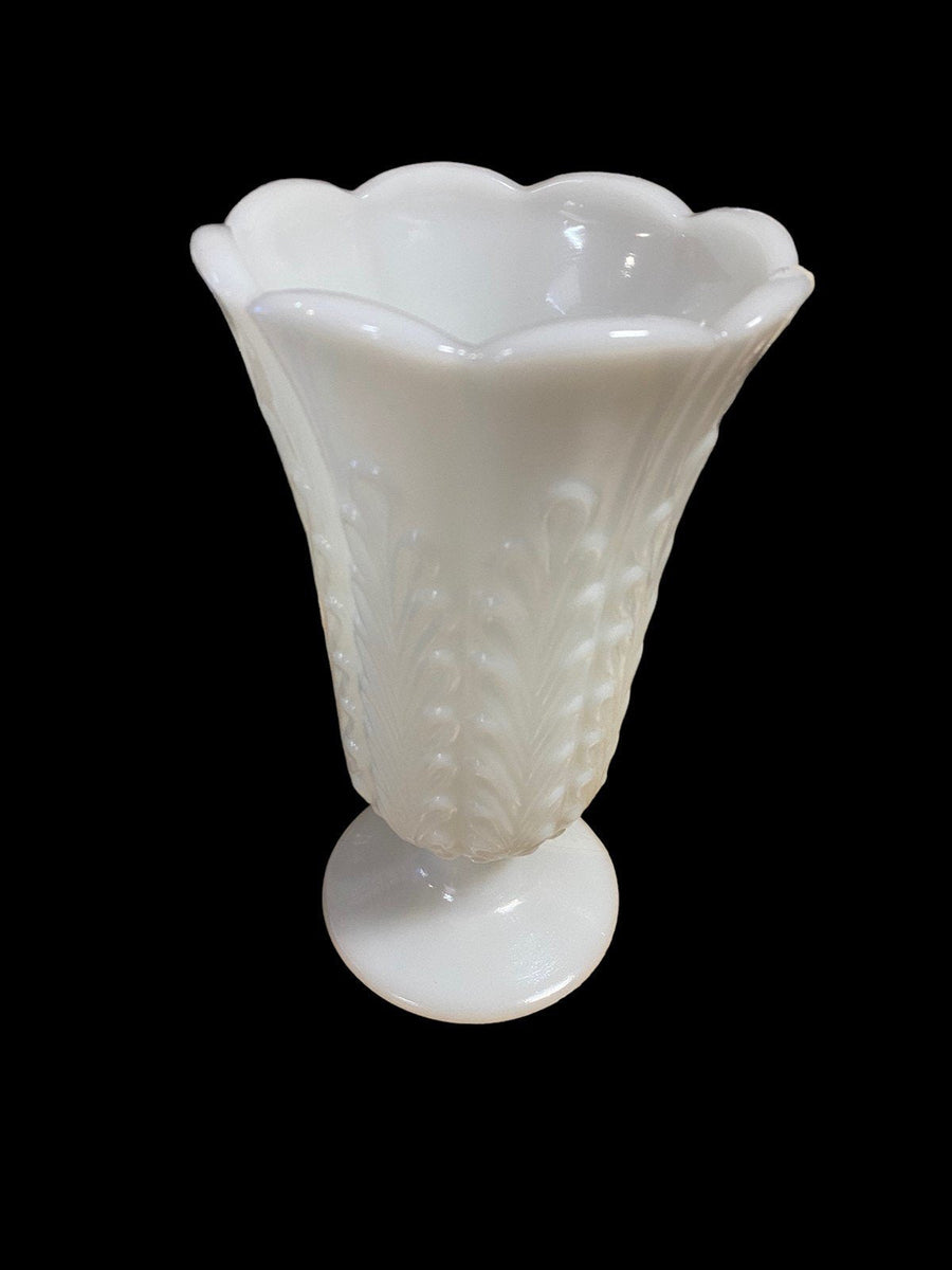 Vintage EO Brody Milk Glass Wheat Design Pedestal Vase
