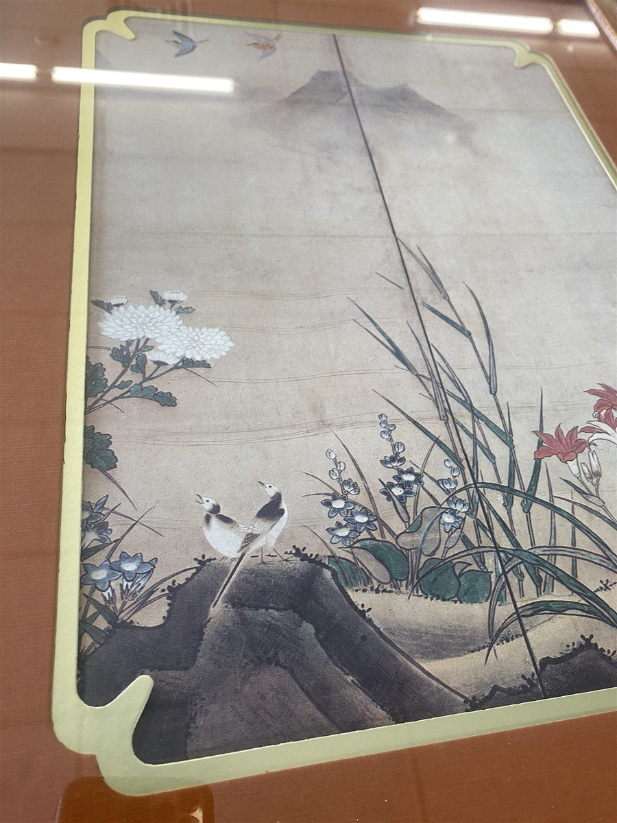 Japanese Birds & Mountain Scape Framed Painting Print, Academy Arts Chicago 8714