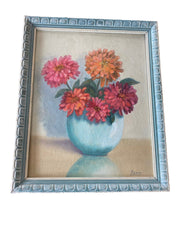 Flowers in Vase Original Oil and Acrylic Painting Framed 1959