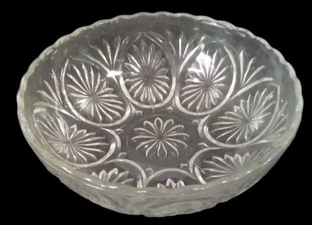 Antique Anchor Hocking Clear Glass Vintage Bowl Etched Flowers