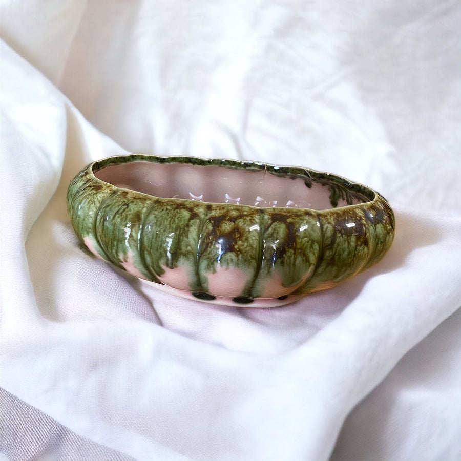 Vintage Pottery Planter Set, Ceramic Glaze Drip 2 Pieces