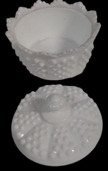 Antique Fenton Vintage Milk Glass Hobnail Covered Candy Dish