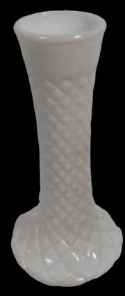 Antique Milk Glass Vase Vintage Quilted Diamond Pattern 9" High