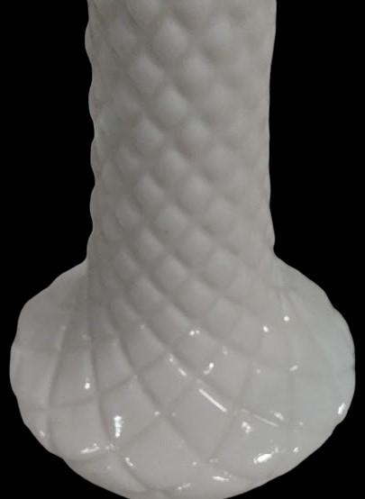 Antique Milk Glass Vase Vintage Quilted Diamond Pattern 9" High