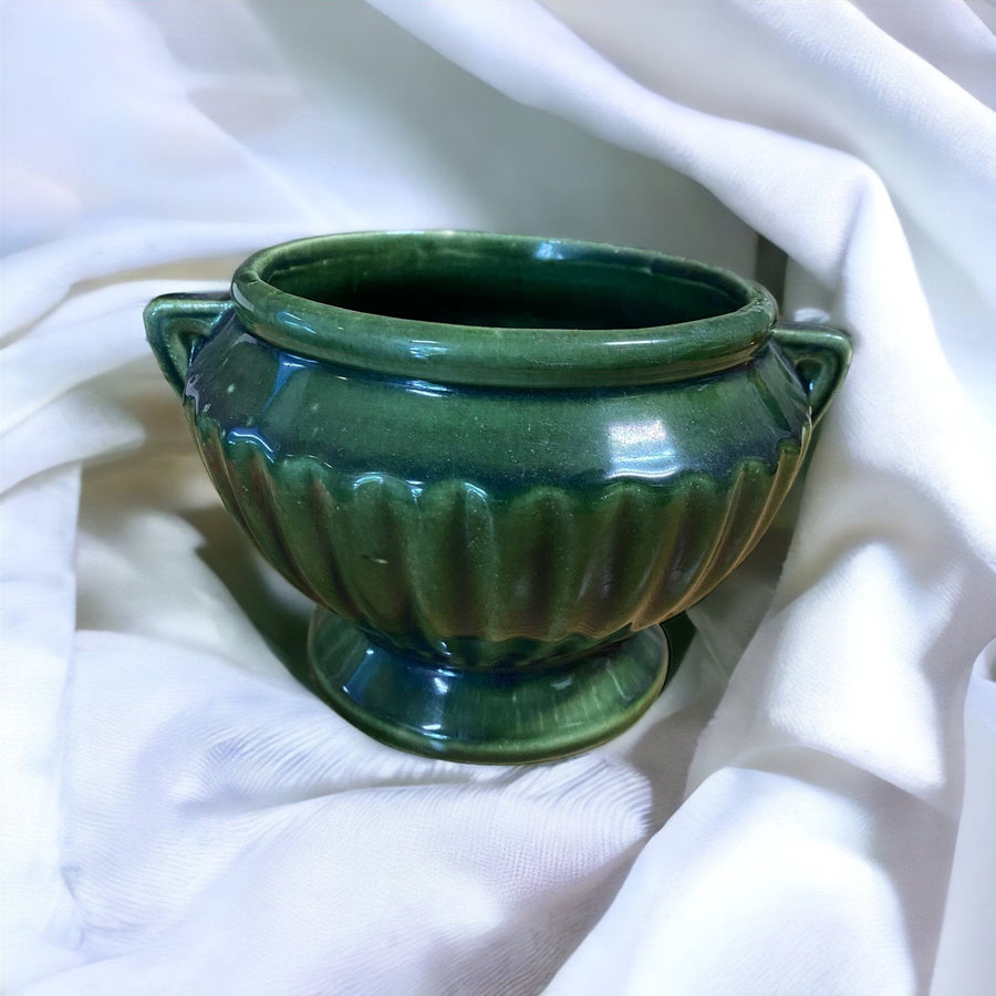 Emerald Green Pottery Glazed Pedestal Planter Pot Vase